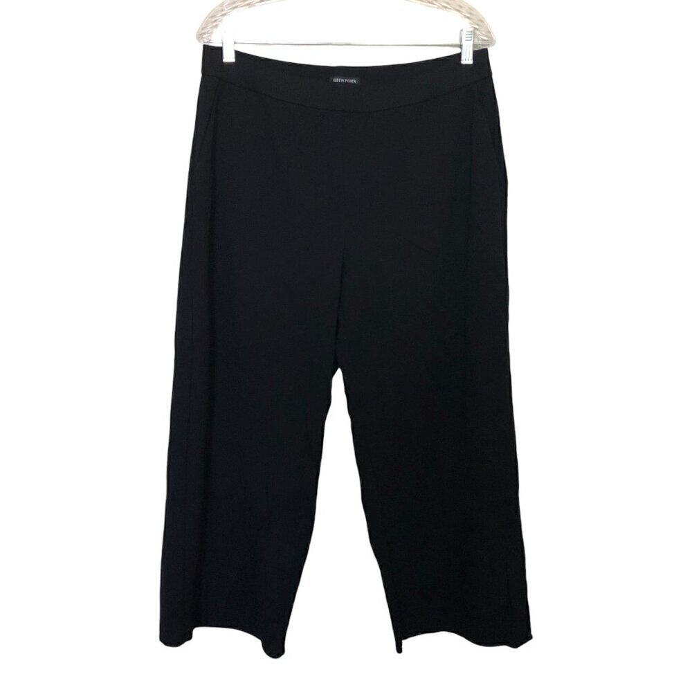 Eileen Fisher Wide Leg Pull On black dress pants Pockets sz Large